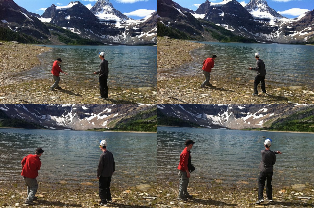 38 Jerome Ryan and Peter Ryan Skipping Rocks On Lake Magog With Mount Assiniboine Behind